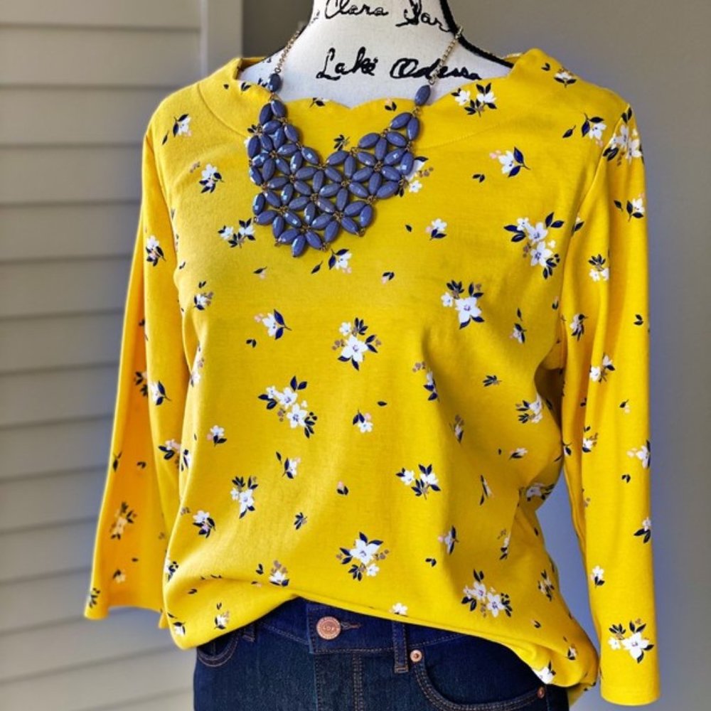 CROFT & Barrow Yellow Floral Cotton Top